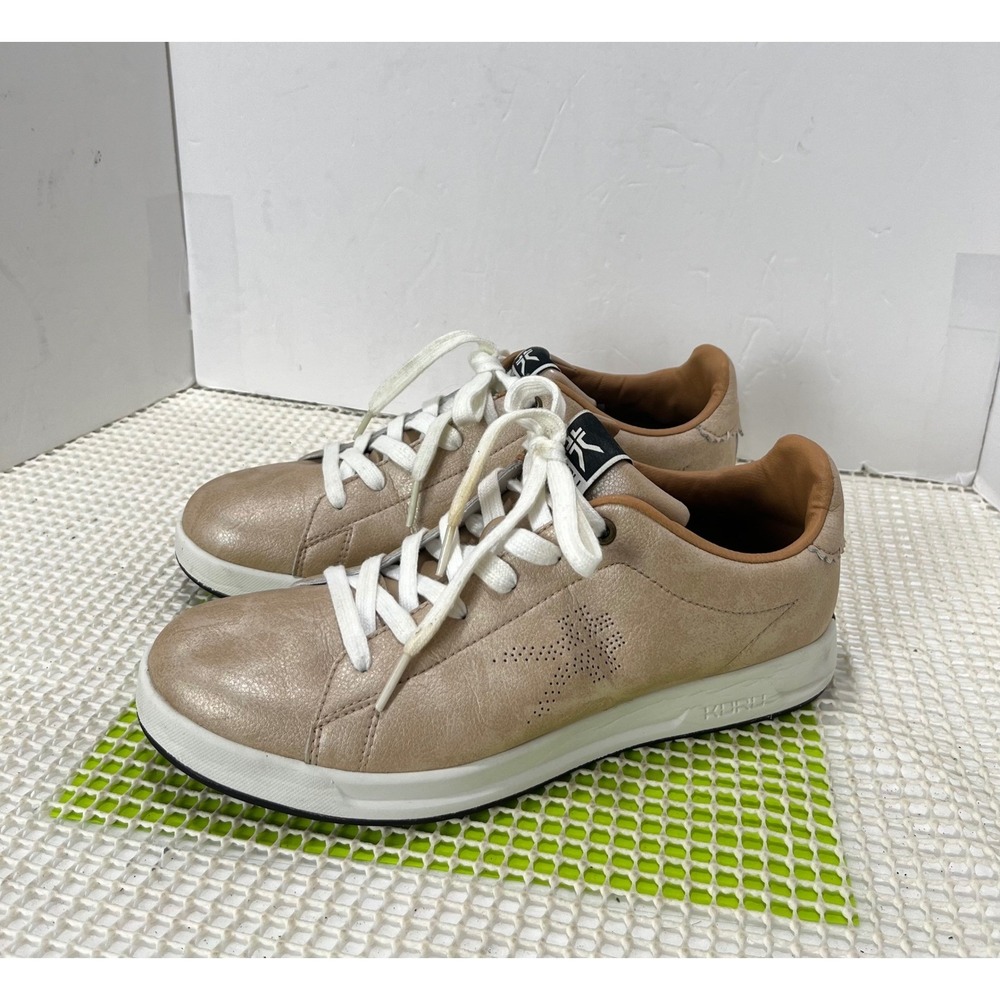 KURU Women's Beige/Tan Leather Sneakers with White Soles 10